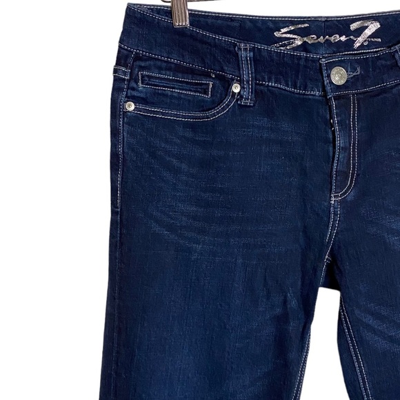 Seven7 Slim Straight Mid Rise Jeans Embellished Pockets Hemmed Short Leg 32 - Picture 6 of 15